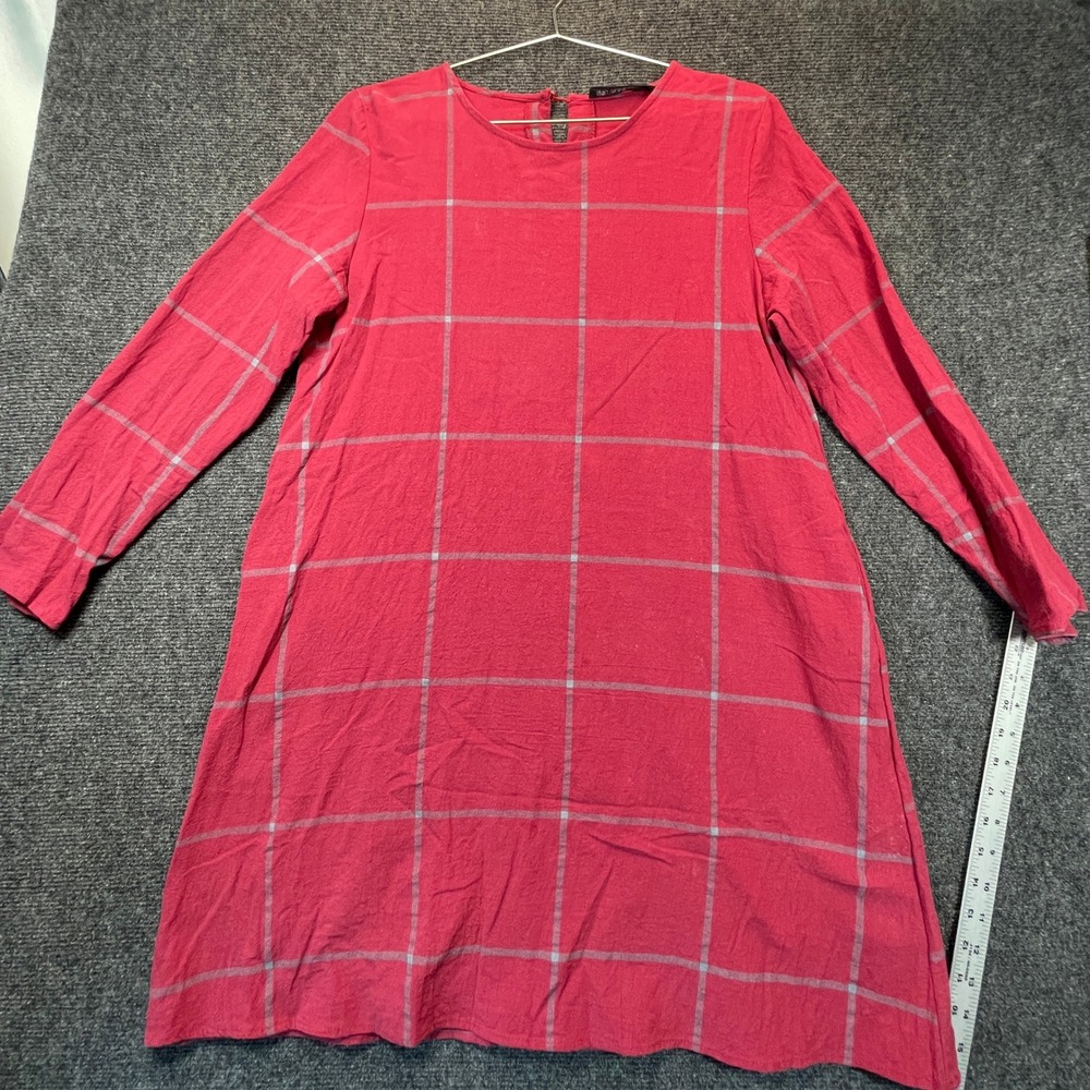 Zanzea Plaid Tunic Dress L Red Windowpane Cotton Dark Academia Modest Lagenlook